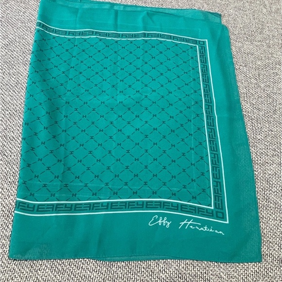 Effy Hematian Sheer Scarf Teal Turquoise Sheer Signature 18.5 x 58 - Picture 4 of 16